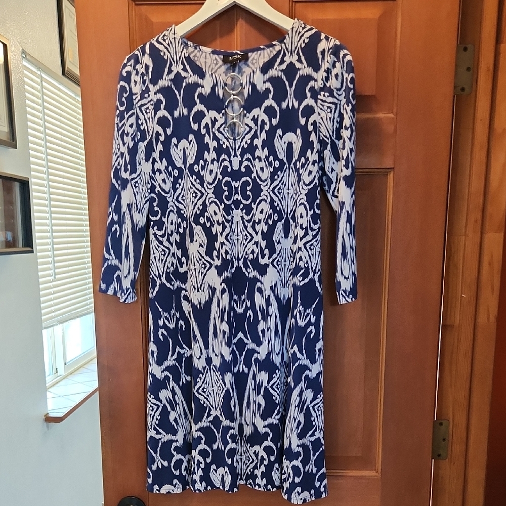 MSK Navy and White Patterned Dress Or Swimsuit Cover